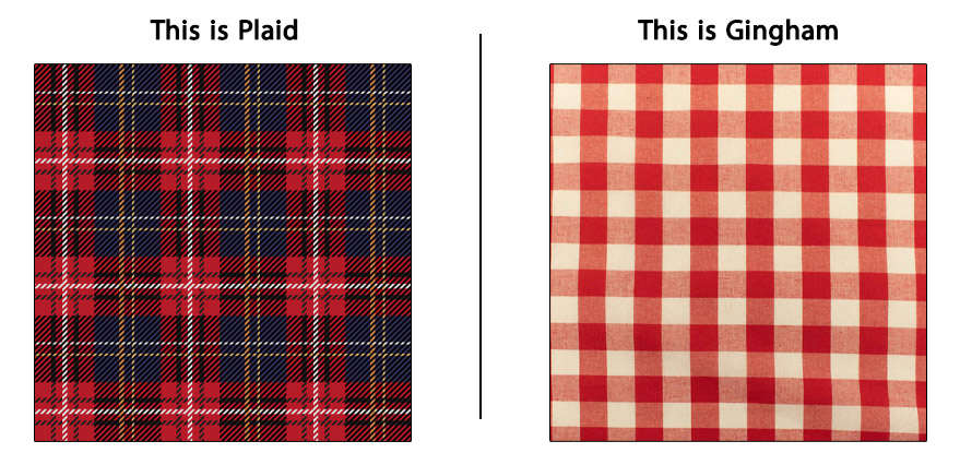 red plaid vs red and white gingham