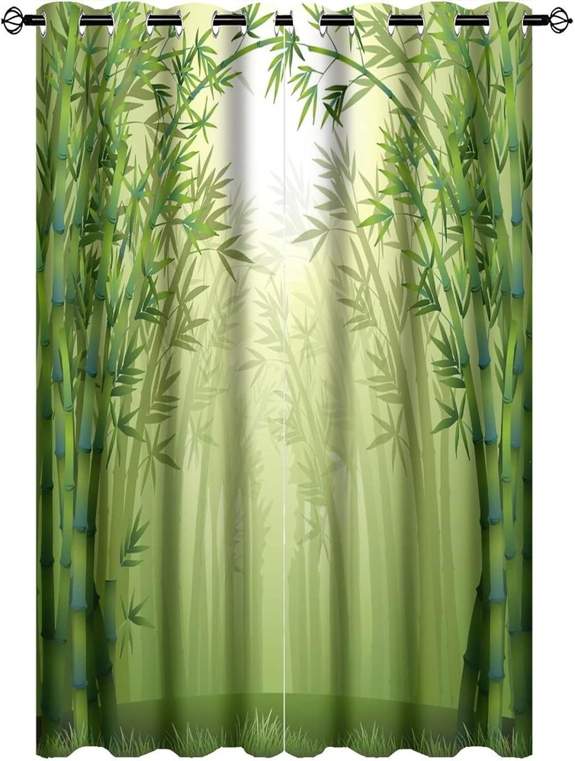 Forest green curtains with leaves and branches