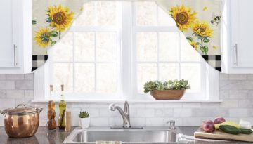 black and white checkered valance with sunflowers