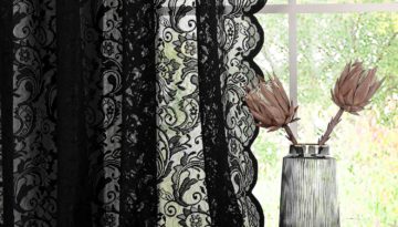 Black curtains for bedroom with embroidery on net fabric. sheer black curtain