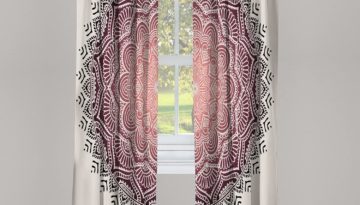 mauve curtains with abstract design