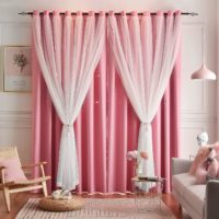 pink double layered blackout curtains