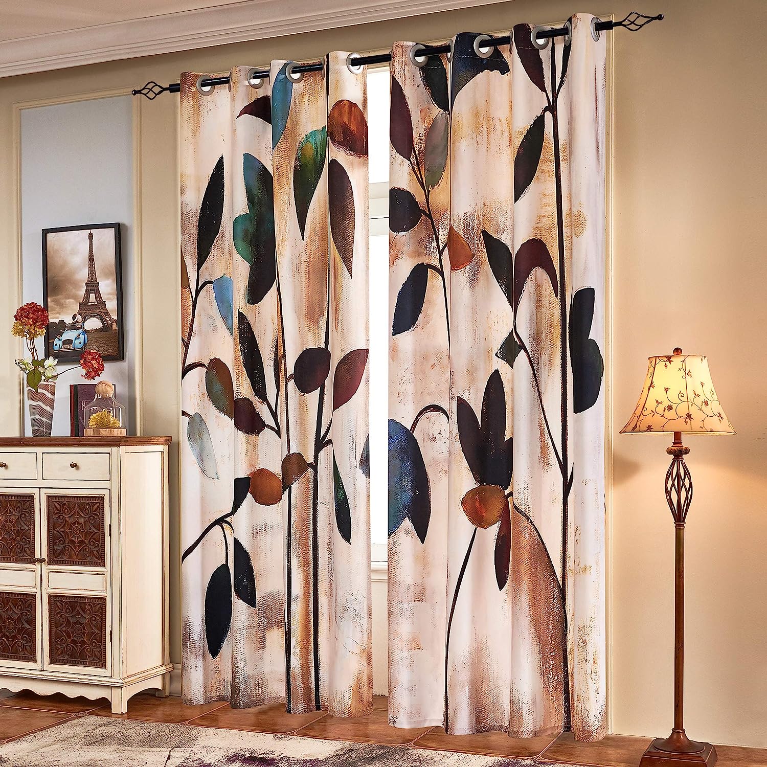 black and brown floral curtains