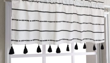 black and white striped valance with black taslles